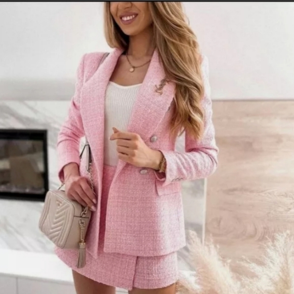 ZARA TWEED TEXTURED BLAZER PINK SIZE XS and M - Picture 9 of 16